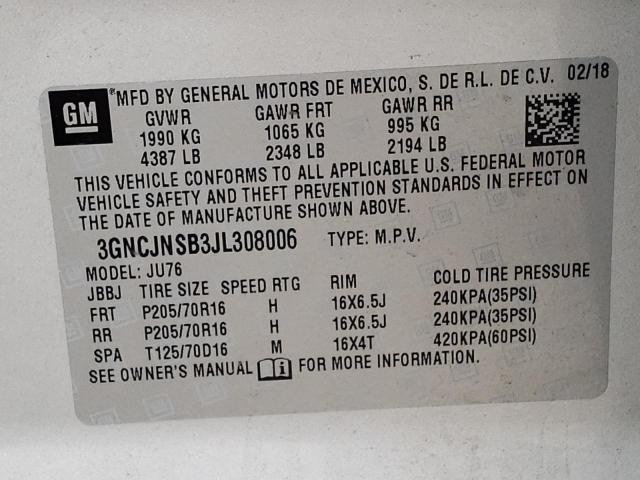 Photo 10 from auction – 2018 CHEVROLET TRAX LS with VIN 3GNCJNSB3JL308006