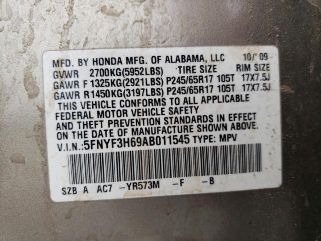 Photo 10 from auction – 2010 HONDA PILOT EXL with VIN 5FNYF3H69AB011545