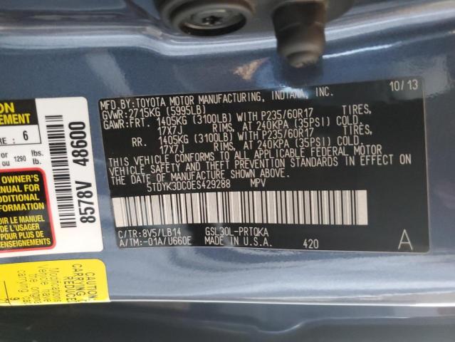 Photo 10 from auction – 2014 TOYOTA SIENNA XLE with VIN 5TDYK3DC0ES429288