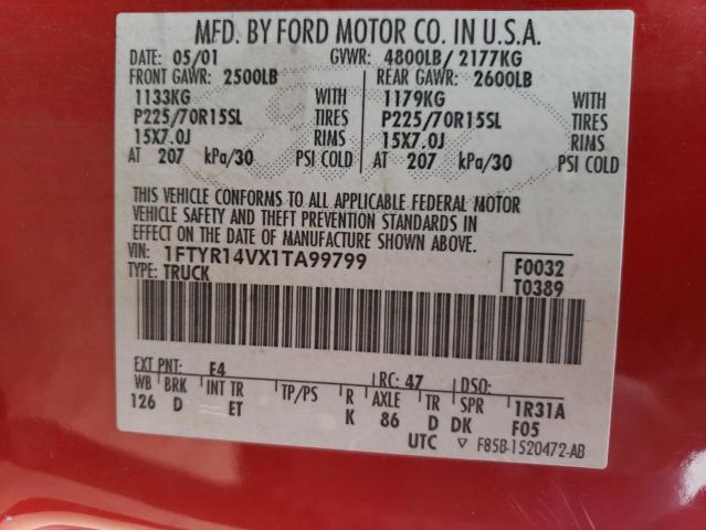 Photo 10 from auction – 2001 FORD RANGER SUP with VIN 1FTYR14VX1TA99799