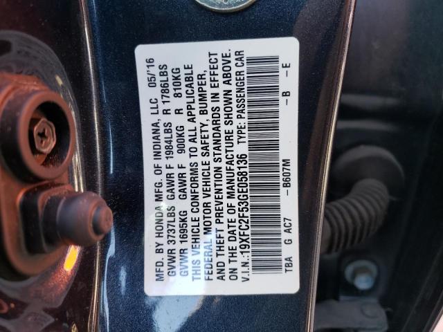 Photo 10 from auction – 2016 HONDA CIVIC LX with VIN 19XFC2F53GE058136