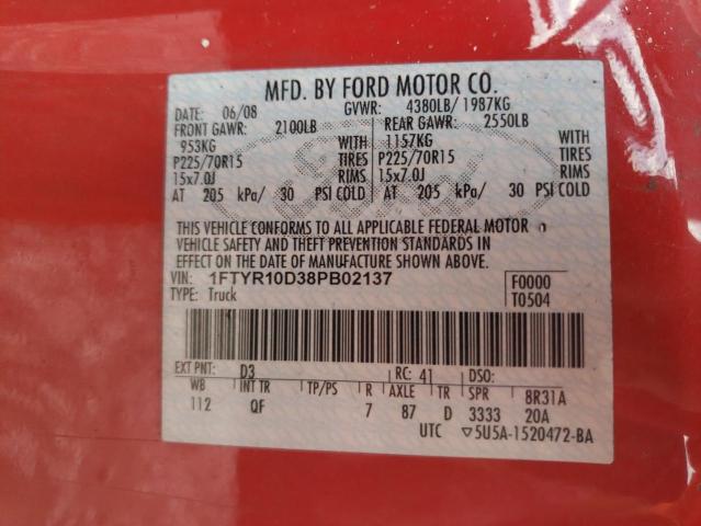 Photo 10 from auction – 2008 FORD RANGER with VIN 1FTYR10D38PB02137