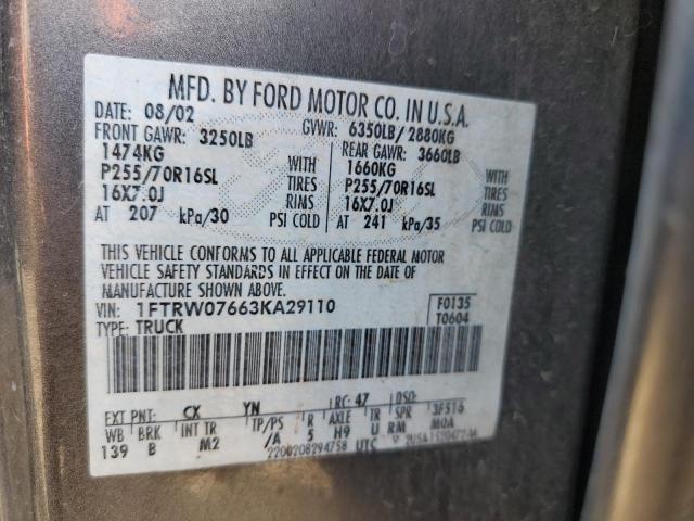 Photo 10 from auction – 2003 FORD F150 SUPER with VIN 1FTRW07663KA29110
