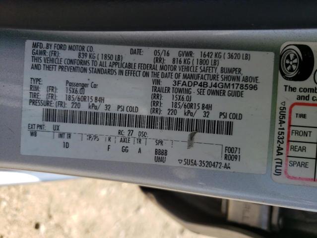 Photo 10 from auction – 2016 FORD FIESTA SE with VIN 3FADP4BJ4GM178596