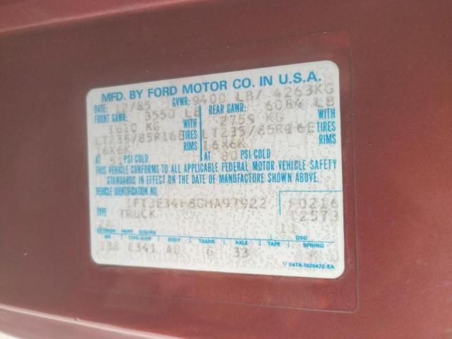 Photo 10 from auction – 1986 FORD ECONOLINE with VIN 1FTJE34H8GHA97922