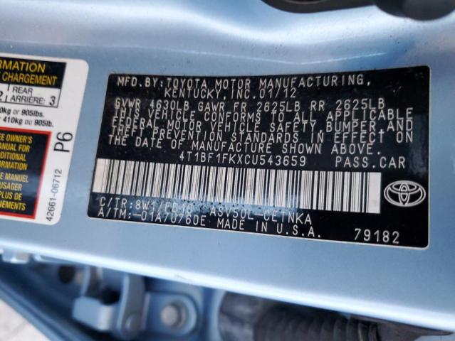 Photo 10 from auction – 2012 TOYOTA CAMRY with VIN 4T1BF1FKXCU543659