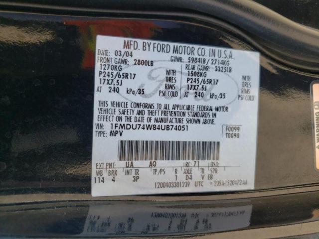 Photo 10 from auction – 2004 FORD EXPLORER E with VIN 1FMDU74W84UB74051