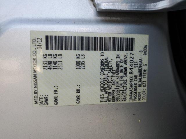 Photo 10 from auction – 2012 NISSAN MAXIMA S with VIN 1N4AA5AP4CC844027