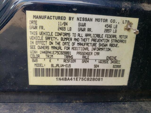 Photo 10 from auction – 2005 NISSAN MAXIMA SE with VIN 1N4BA41E75C828081