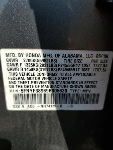 Photo 10 from auction – 2009 HONDA PILOT TOUR with VIN 5FNYF38969B005630