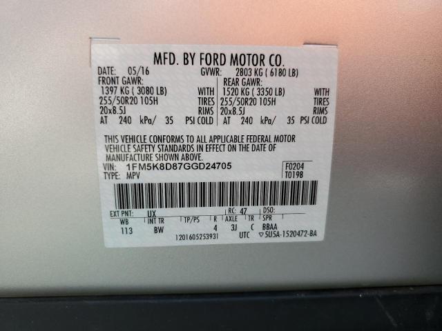 Photo 10 from auction – 2016 FORD EXPLORER X with VIN 1FM5K8D87GGD24705