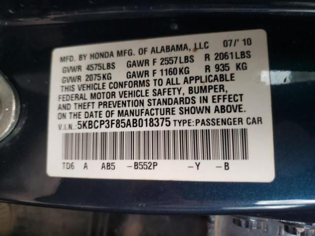 Photo 10 from auction – 2010 HONDA ACCORD EXL with VIN 5KBCP3F85AB018375