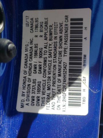 Photo 10 from auction – 2017 HONDA CIVIC EX with VIN 2HGFC2F74HH525427