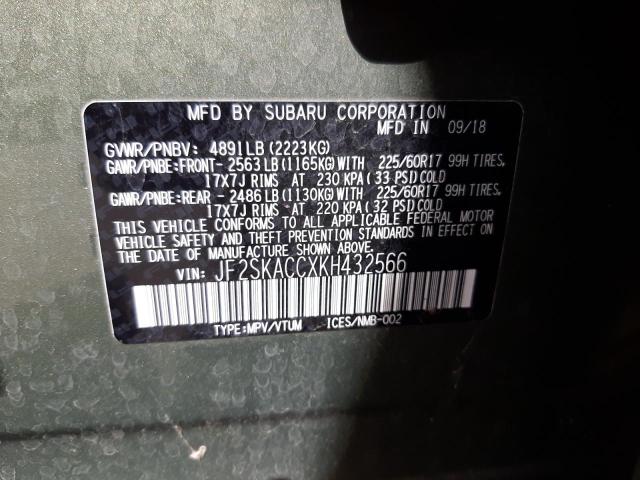 Photo 10 from auction – 2019 SUBARU FORESTER with VIN JF2SKACCXKH432566