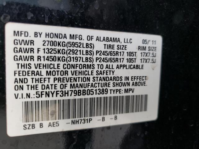 Photo 10 from auction – 2011 HONDA PILOT EXLN with VIN 5FNYF3H79BB051389