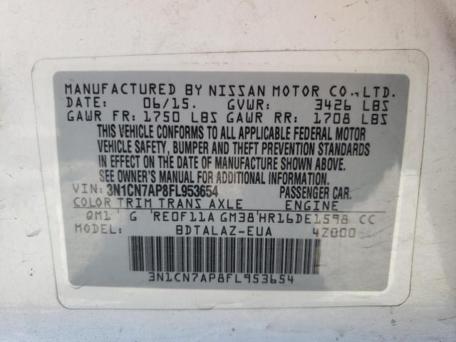 Photo 10 from auction – 2015 NISSAN VERSA S with VIN 3N1CN7AP8FL953654