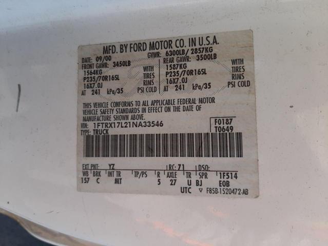 Photo 10 from auction – 2001 FORD F150 with VIN 1FTRX17L21NA33546
