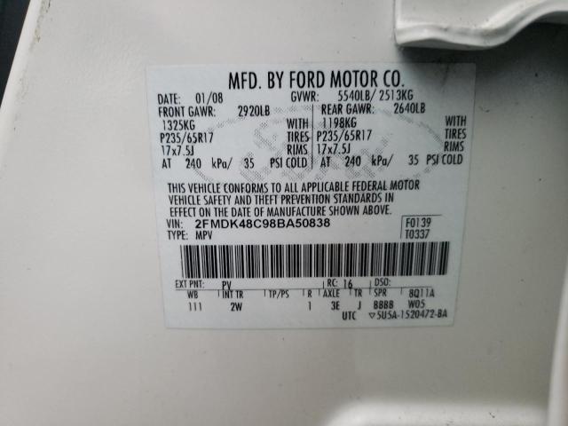 Photo 10 from auction – 2008 FORD EDGE SEL with VIN 2FMDK48C98BA50838