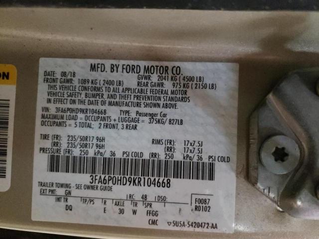 Photo 10 from auction – 2019 FORD FUSION SE with VIN 3FA6P0HD9KR104668