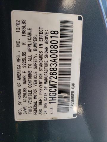 Photo 10 from auction – 2003 HONDA ACCORD EX with VIN 1HGCM72683A008018