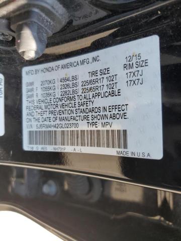 Photo 10 from auction – 2016 HONDA CR-V SE with VIN 5J6RM4H42GL023700