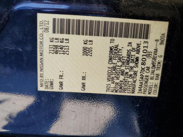 Photo 10 from auction – 2013 NISSAN MAXIMA S with VIN 1N4AA5AP7DC801013