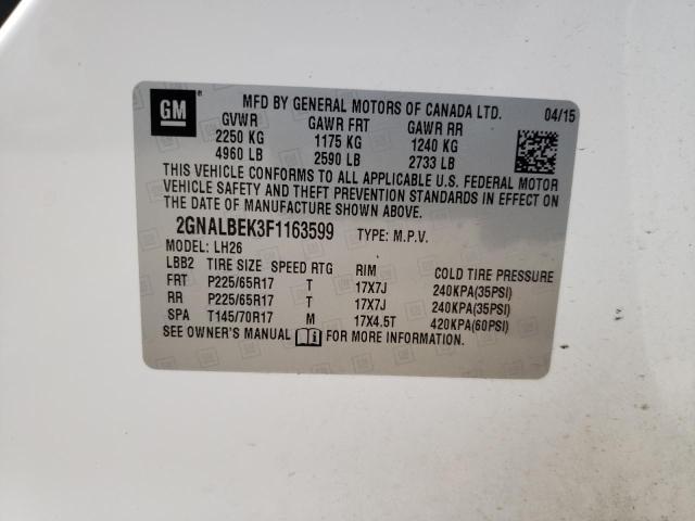 Photo 10 from auction – 2015 CHEVROLET EQUINOX LT with VIN 2GNALBEK3F1163599