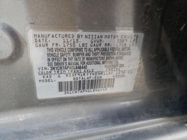 Photo 10 from auction – 2016 NISSAN VERSA S with VIN 3N1CN7AP4GL846442