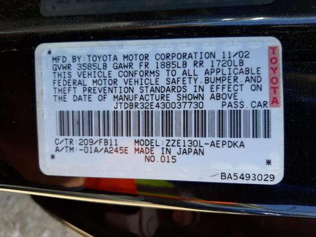 Photo 10 from auction – 2003 TOYOTA COROLLA CE with VIN JTDBR32E430037730