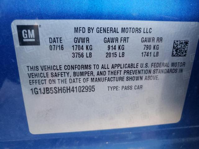 Photo 10 from auction – 2017 CHEVROLET SONIC LS with VIN 1G1JB5SH6H4102995