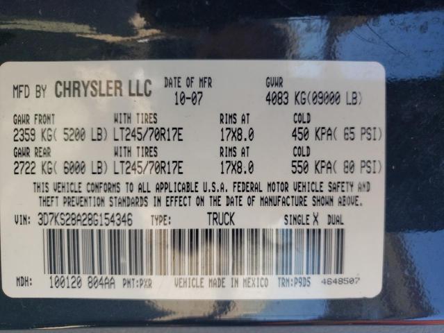 Photo 10 from auction – 2008 DODGE RAM 2500 S with VIN 3D7KS28A28G154346