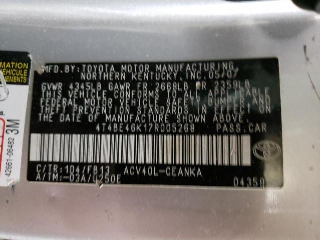 Photo 10 from auction – 2007 TOYOTA CAMRY CE with VIN 4T4BE46K17R005268