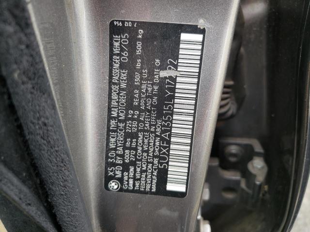 Photo 10 from auction – 2005 BMW X5 3.0I with VIN 5UXFA13515LY17292