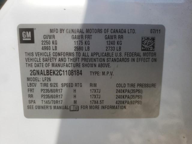 Photo 10 from auction – 2012 CHEVROLET EQUINOX LS with VIN 2GNALBEK2C1108184