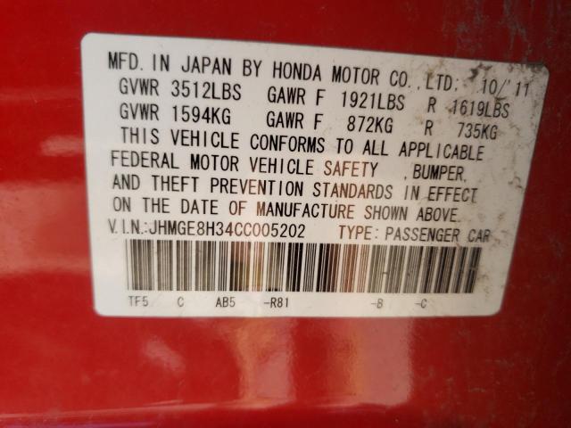 Photo 10 from auction – 2012 HONDA FIT with VIN JHMGE8H34CC005202