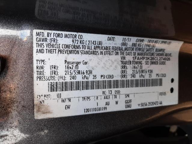 Photo 10 from auction – 2012 FORD FOCUS SE with VIN 1FAHP3K28CL274926