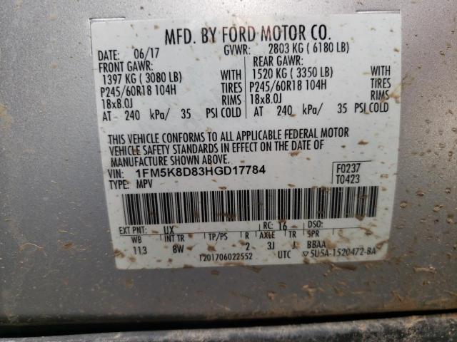 Photo 10 from auction – 2017 FORD EXPLORER X with VIN 1FM5K8D83HGD17784