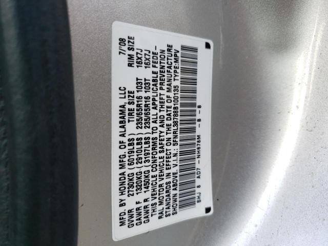 Photo 10 from auction – 2008 HONDA ODYSSEY EX with VIN 5FNRL38788B100135