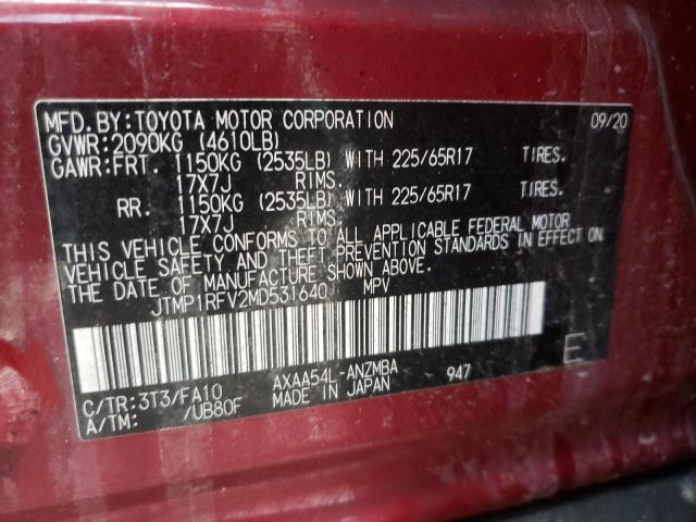 Photo 10 from auction – 2021 TOYOTA RAV4 XLE with VIN JTMP1RFV2MD531640