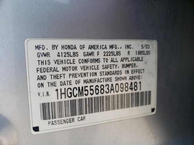 Photo 10 from auction – 2003 HONDA ACCORD EX with VIN 1HGCM55683A098481