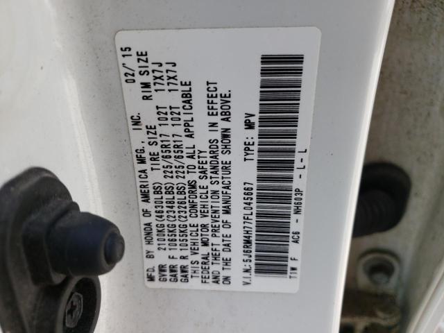 Photo 10 from auction – 2015 HONDA CR-V EXL with VIN 5J6RM4H77FL045667