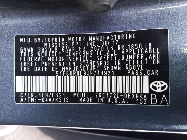 Photo 10 from auction – 2018 TOYOTA COROLLA L with VIN 5YFBURHE9JP741921