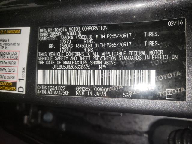Photo 10 from auction – 2016 TOYOTA 4RUNNER SR with VIN JTEBU5JR3G5328626