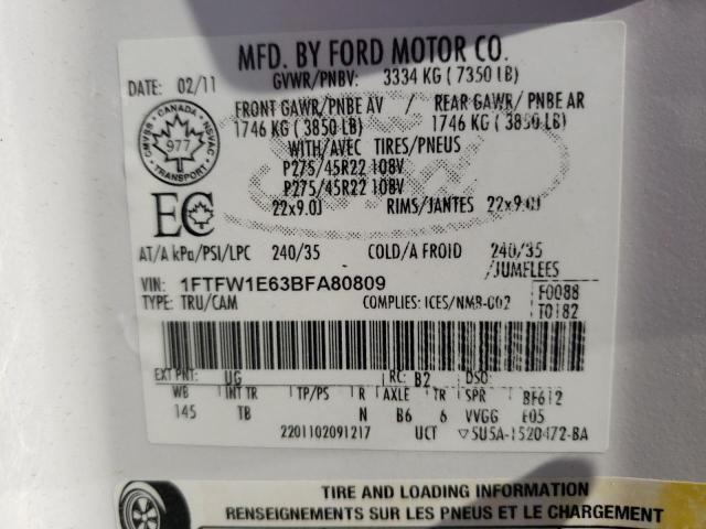 Photo 10 from auction – 2011 FORD F150 SUPER with VIN 1FTFW1E63BFA80809