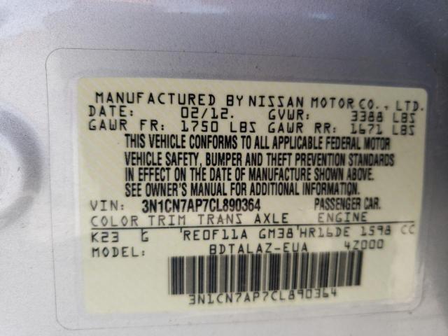 Photo 10 from auction – 2012 NISSAN VERSA S with VIN 3N1CN7AP7CL890364