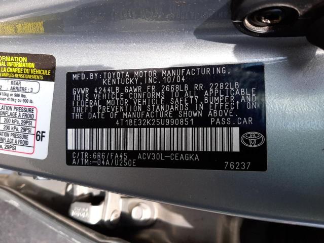 Photo 10 from auction – 2005 TOYOTA CAMRY LE with VIN 4T1BE32K25U990851