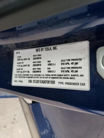 Photo 10 from auction – 2019 TESLA MODEL 3 with VIN 5YJ3E1EA0KF301930