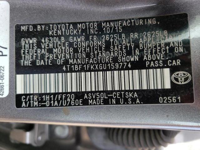 Photo 10 from auction – 2016 TOYOTA CAMRY LE with VIN 4T1BF1FKXGU159774