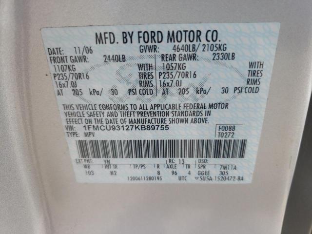 Photo 10 from auction – 2007 FORD ESCAPE XLT with VIN 1FMCU93127KB89755