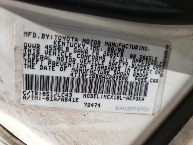 Photo 10 from auction – 1998 TOYOTA AVALON XL with VIN 4T1BF18B8WU289886